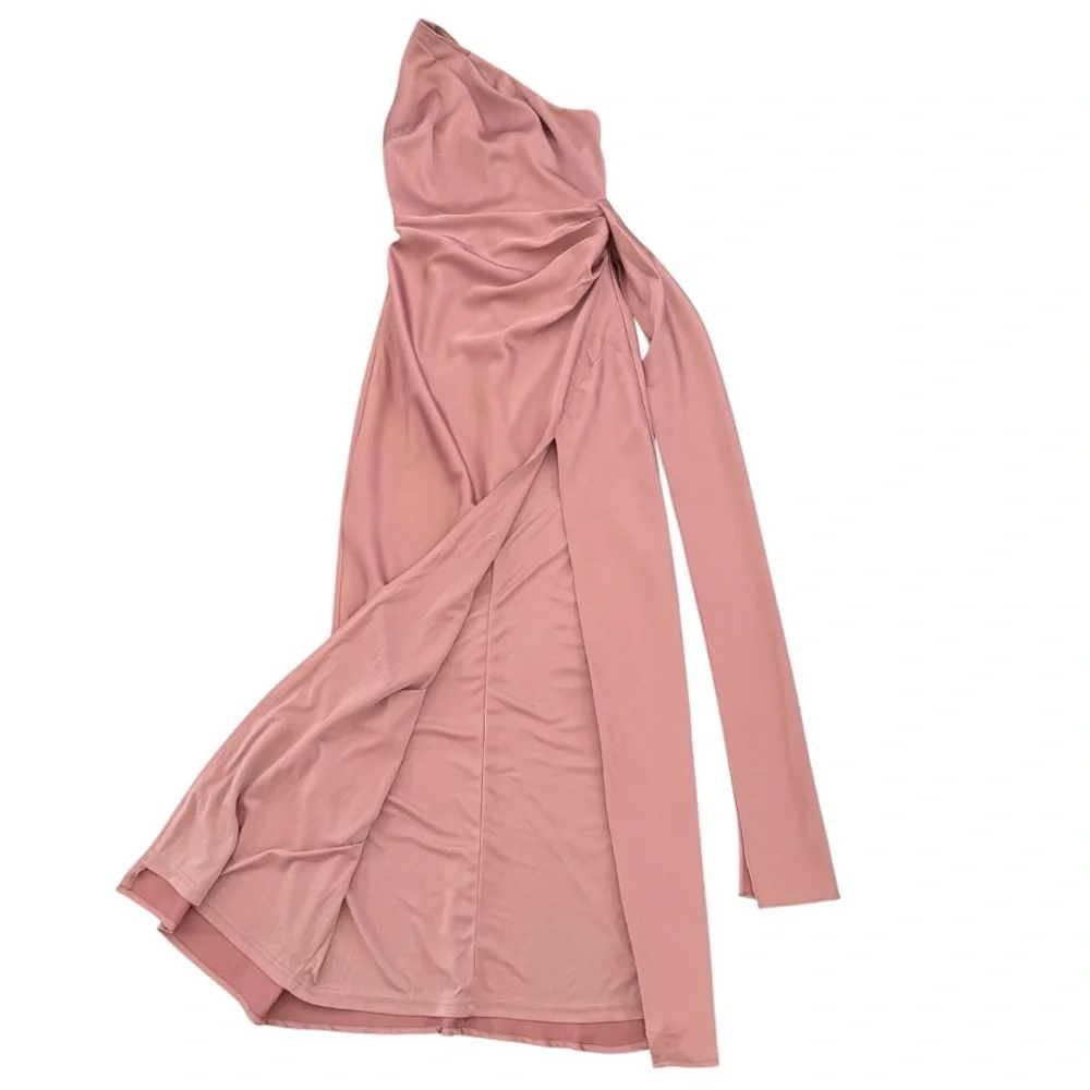 Lulus Signature Elegance Satin Asymmetrical One-Shoulder Maxi Dress, Rose, XS - Picture 12 of 16